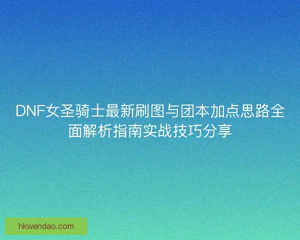 DNF女圣骑士最新刷图与团本加点思路全面解析指南实战技巧分享